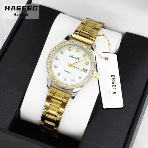 Women's Watch Affordable Luxury Fashion Diamond Foreign Trade Women's Watch Bracelet Student Watch Gift Suit $22.23 Dana Fashion Color: Platinum Band Watch Women's Accessories Product information: Color: gold strap watch three-row drill bracelet box in bl