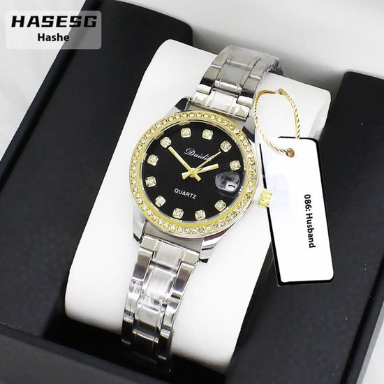 Women's Watch Affordable Luxury Fashion Diamond Foreign Trade Women's Watch Bracelet Student Watch Gift Suit $22.23 Dana Fashion Color: Black Face Silver Streak Watch Women's Accessories Product information: Color: gold strap watch three-row drill bracele