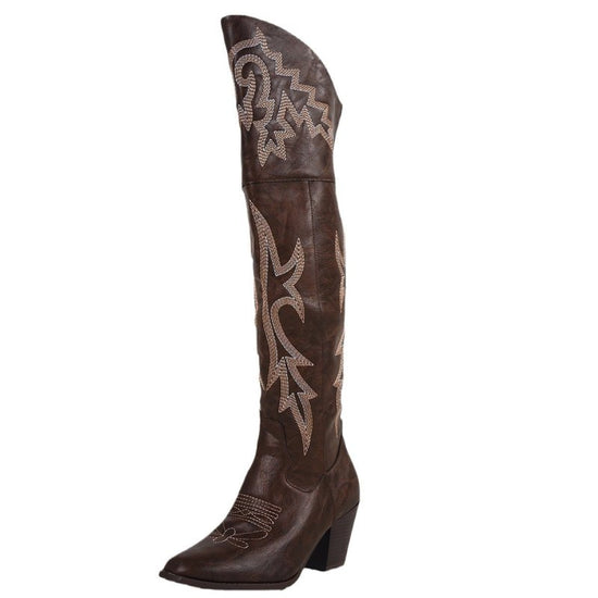 Women's Western Denim Over The Knee Boots Side Zipper Boots $103.99 Dana Fashion Color: Black Size: 36 Women's shoes Product information: Lining material: Leather Color: brown, black Heel height: high heels (6-8CM) Length of socks: beyond the knee Heel sh