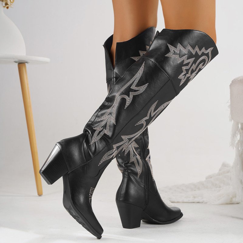 Women's Western Denim Over The Knee Boots Side Zipper Boots $103.99 Dana Fashion Color: Black Size: 36 Women's shoes Product information: Lining material: Leather Color: brown, black Heel height: high heels (6-8CM) Length of socks: beyond the knee Heel sh