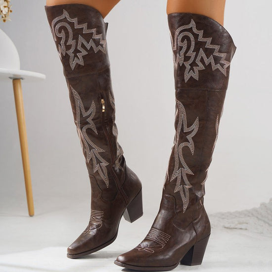 Women's Western Denim Over The Knee Boots Side Zipper Boots $103.99 Dana Fashion Color: Black Size: 36 Women's shoes Product information: Lining material: Leather Color: brown, black Heel height: high heels (6-8CM) Length of socks: beyond the knee Heel sh