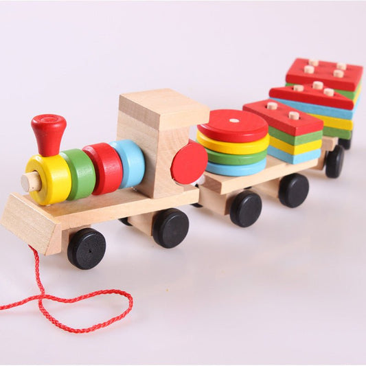 Wooden Train Three-section Tractor Toy Children's Intelligence Puzzle Toys Educational Toys $25.59 Dana Fashion default: default Toys & Hobbies Product information: Material: wood Length: total length 28*9*6CM/small shape block 5*2*0.8CM Contains: 1 locom