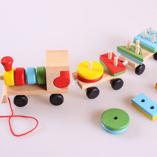 Wooden Train Three-section Tractor Toy Children's Intelligence Puzzle Toys Educational Toys $25.59 Dana Fashion default: default Toys & Hobbies Product information: Material: wood Length: total length 28*9*6CM/small shape block 5*2*0.8CM Contains: 1 locom