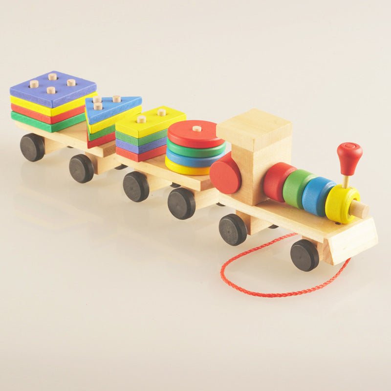 Wooden Train Three-section Tractor Toy Children's Intelligence Puzzle Toys Educational Toys $25.59 Dana Fashion default: default Toys & Hobbies Product information: Material: wood Length: total length 28*9*6CM/small shape block 5*2*0.8CM Contains: 1 locom