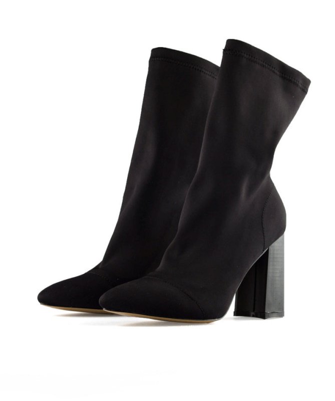 Wool stretch boots women thick heel sock boots ankle boots $65.99 Dana Fashion Color: Black Size: 34 Women's shoes Upper material: microfiber Sole material: Europe and America Toe shape: pointed Heel shape: thick heel Heel height: high heel (6-8CM) Popula