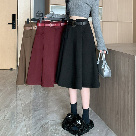 Woolen Skirt Mid-length High Waist Woolen Umbrella Skirt $49.50 Dana Fashion Color: Black Size: L Women's clothing Product information: Pattern: solid color Fabric name: Woolen Skirt type: umbrella skirt Color: black, brown, red Size: S,M,L,XL Style type: