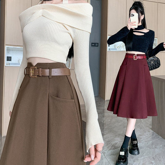 Woolen Skirt Mid-length High Waist Woolen Umbrella Skirt $49.50 Dana Fashion Color: Black Size: L Women's clothing Product information: Pattern: solid color Fabric name: Woolen Skirt type: umbrella skirt Color: black, brown, red Size: S,M,L,XL Style type: