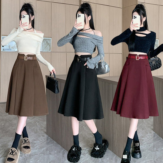 Woolen Skirt Mid-length High Waist Woolen Umbrella Skirt $49.50 Dana Fashion Color: Black Size: L Women's clothing Product information: Pattern: solid color Fabric name: Woolen Skirt type: umbrella skirt Color: black, brown, red Size: S,M,L,XL Style type: