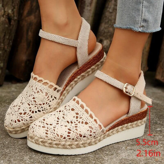 Woven Hollowed Women's Buckle Sandals $35.90 Dana Fashion Color: Beige Size: 36 Women's shoes Product information: Toe holder shape: round head Color: Milky White Size: 36, 37, 38, 39, 40, 41, 42, 43 Wearing method: Buckle Sole material: rubber Packing li