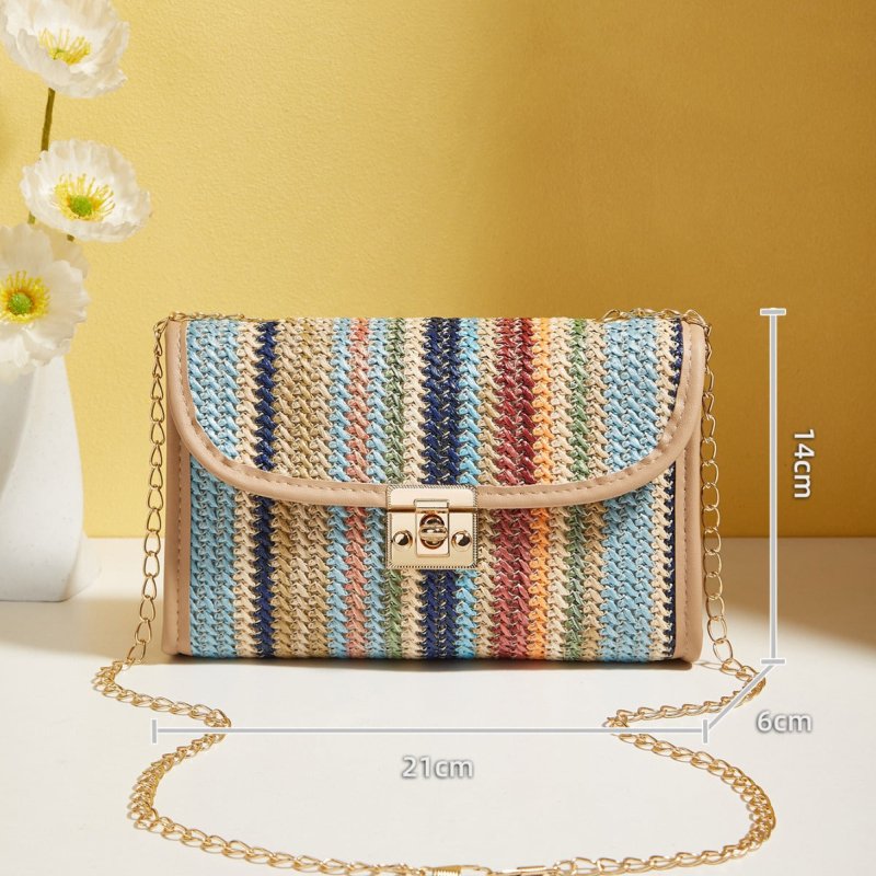 Woven Rainbow Fashion Crossbody Chain Square Bag $27.77 Dana Fashion Color: Colorful Size: 21x6x14cm Women's Bags Product information: Lining texture: Nylon Applicable scenario: leisure travel Color: Color Hardness: medium and soft Material: Straw Suitcas