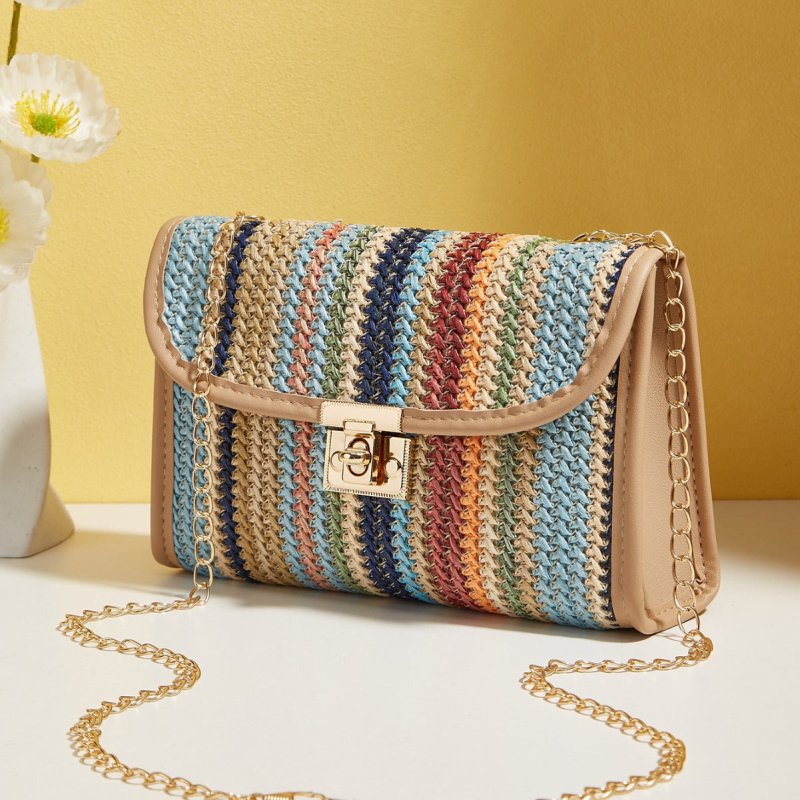 Woven Rainbow Fashion Crossbody Chain Square Bag $27.77 Dana Fashion Color: Colorful Size: 21x6x14cm Women's Bags Product information: Lining texture: Nylon Applicable scenario: leisure travel Color: Color Hardness: medium and soft Material: Straw Suitcas