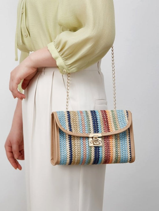 Woven Rainbow Fashion Crossbody Chain Square Bag $27.77 Dana Fashion Color: Colorful Size: 21x6x14cm Women's Bags Product information: Lining texture: Nylon Applicable scenario: leisure travel Color: Color Hardness: medium and soft Material: Straw Suitcas