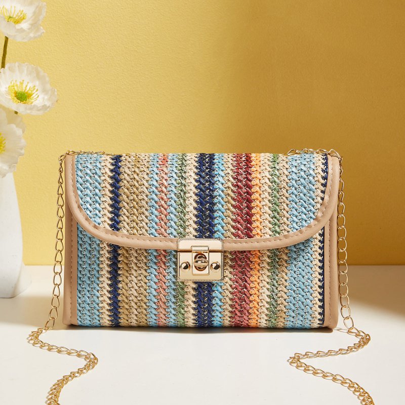 Woven Rainbow Fashion Crossbody Chain Square Bag $27.77 Dana Fashion Color: Colorful Size: 21x6x14cm Women's Bags Product information: Lining texture: Nylon Applicable scenario: leisure travel Color: Color Hardness: medium and soft Material: Straw Suitcas