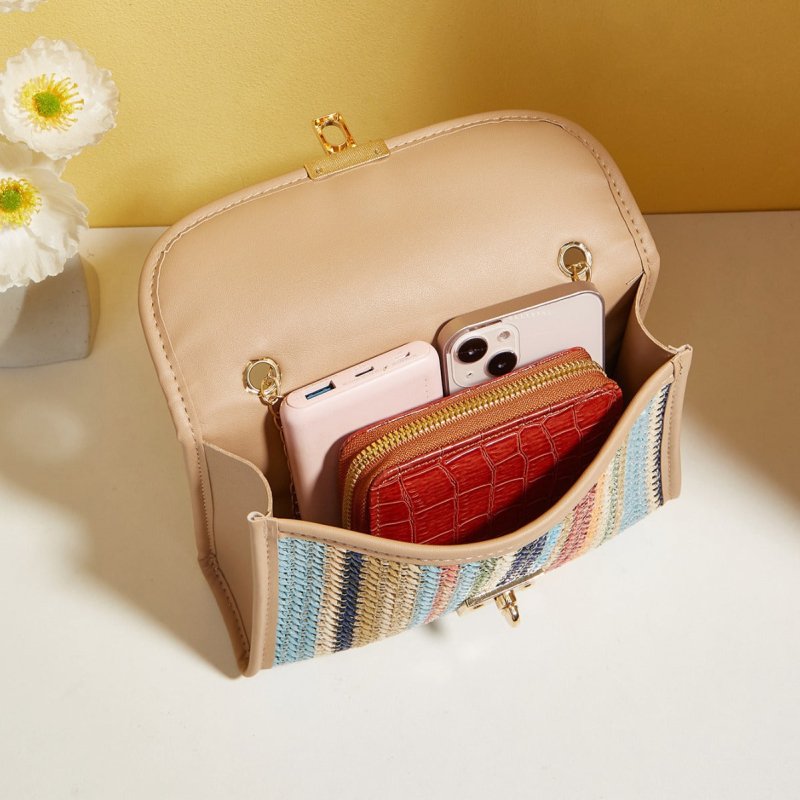 Woven Rainbow Fashion Crossbody Chain Square Bag $27.77 Dana Fashion Color: Colorful Size: 21x6x14cm Women's Bags Product information: Lining texture: Nylon Applicable scenario: leisure travel Color: Color Hardness: medium and soft Material: Straw Suitcas