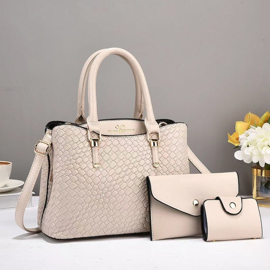 Woven Texture Three-piece Set Large Capacity One Shoulder Combination Bags $55.66 Dana Fashion Color: White Women's Bags Product information: Lining texture: polyester cotton Applicable scenarios: Daily matching Color: Black, coffee, khaki khaki, pink, bl