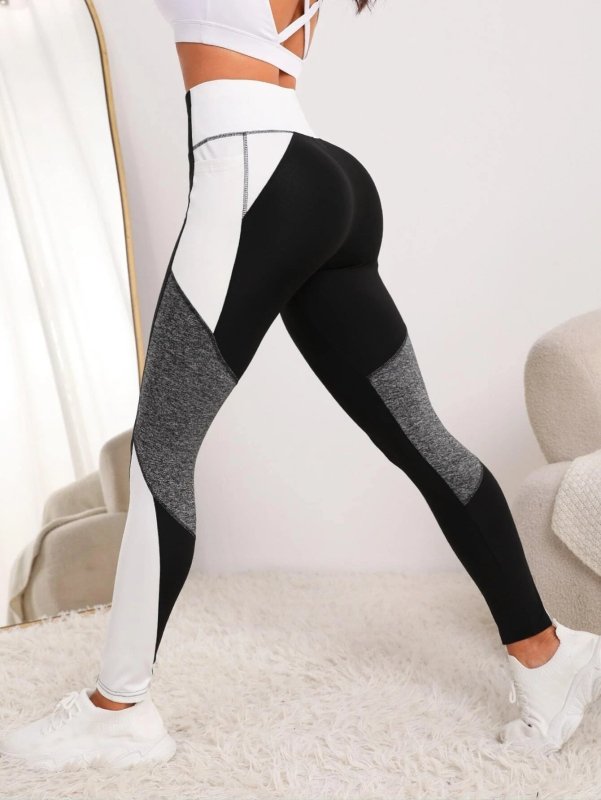 Yoga Pants European And American Stitching Running Pants Women $42.00 Dana Fashion Color: Black And White Size: L Women's clothing Product information: Pattern: color block stitching Fabric name: ponte-de-roma Applicable scenarios: running sports, fitness