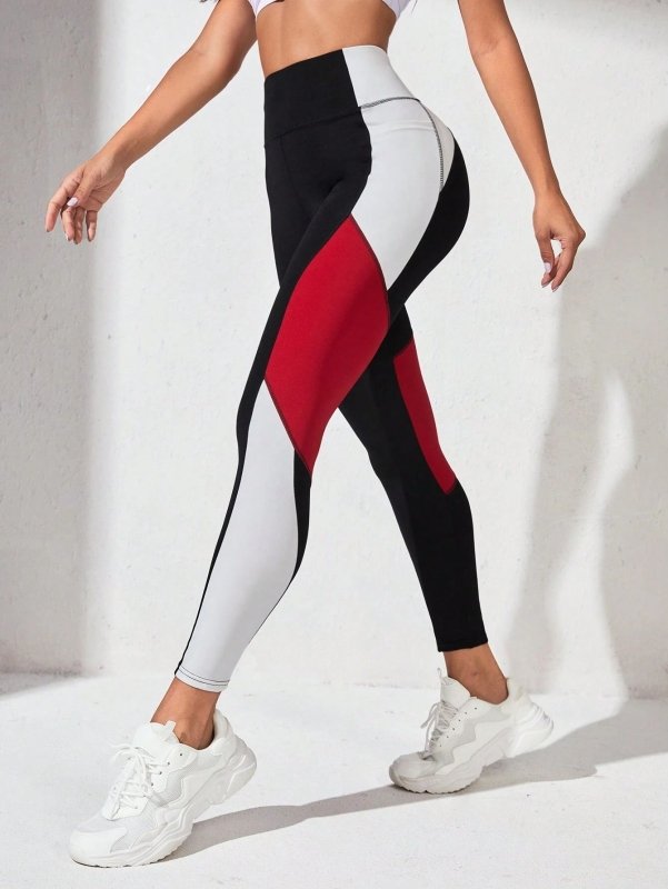 Yoga Pants European And American Stitching Running Pants Women $42.00 Dana Fashion Color: Black And Red Size: L Women's clothing Product information: Pattern: color block stitching Fabric name: ponte-de-roma Applicable scenarios: running sports, fitness e