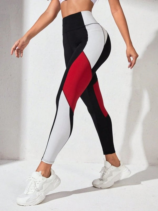 Yoga Pants European And American Stitching Running Pants Women $42.00 Dana Fashion Color: Black And Red Size: L Women's clothing Product information: Pattern: color block stitching Fabric name: ponte-de-roma Applicable scenarios: running sports, fitness e