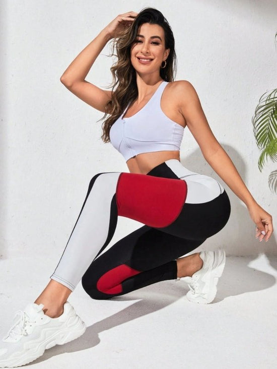 Yoga Pants European And American Stitching Running Pants Women $42.00 Dana Fashion Color: Black And Red Size: L Women's clothing Product information: Pattern: color block stitching Fabric name: ponte-de-roma Applicable scenarios: running sports, fitness e