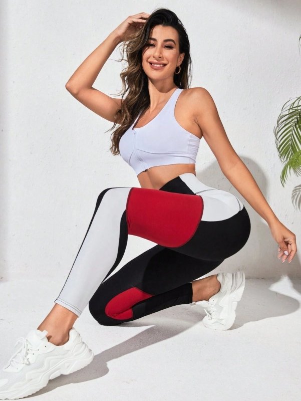 Yoga Pants European And American Stitching Running Pants Women $42.00 Dana Fashion Color: Black And Red Size: L Women's clothing Product information: Pattern: color block stitching Fabric name: ponte-de-roma Applicable scenarios: running sports, fitness e