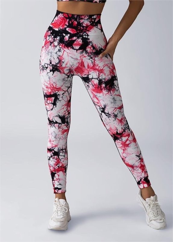 Yoga Pants Hip Lifting Fitness High Waist Bottoming Trousers Tight Women $39.99 Dana Fashion Color: Black And Red With Pattern Size: L Women's clothing Product information: Color: purple yellow, red blue, dark green, pink, pink blue, purple green, fluores