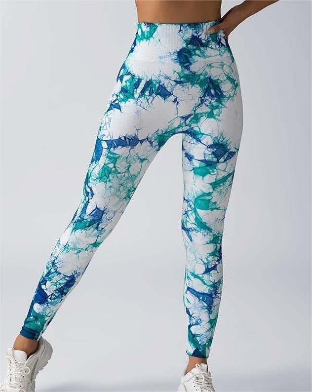 Yoga Pants Hip Lifting Fitness High Waist Bottoming Trousers Tight Women $39.99 Dana Fashion Color: Flower Blue Green Size: L Women's clothing Product information: Color: purple yellow, red blue, dark green, pink, pink blue, purple green, fluorescent rose