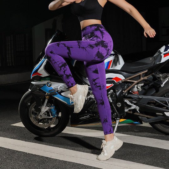 Yoga Pants Hip Lifting Fitness High Waist Bottoming Trousers Tight Women $39.99 Dana Fashion Color: Purple And Black Tie Dye Size: L Women's clothing Product information: Color: purple yellow, red blue, dark green, pink, pink blue, purple green, fluoresce
