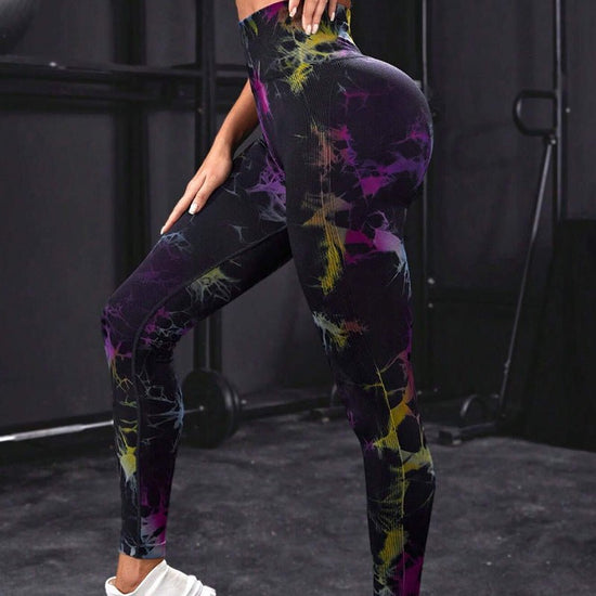 Yoga Pants Hip Lifting Fitness High Waist Bottoming Trousers Tight Women $39.99 Dana Fashion Color: Purple Yellow Size: L Women's clothing Product information: Color: purple yellow, red blue, dark green, pink, pink blue, purple green, fluorescent rose, fl