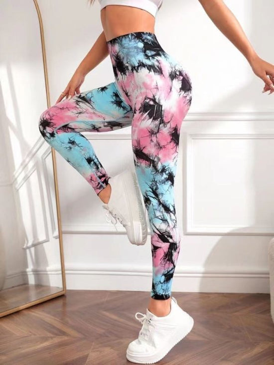 Yoga Pants Hip Lifting Fitness High Waist Bottoming Trousers Tight Women $39.99 Dana Fashion Color: Pink Blue Size: L Women's clothing Product information: Color: purple yellow, red blue, dark green, pink, pink blue, purple green, fluorescent rose, fluore