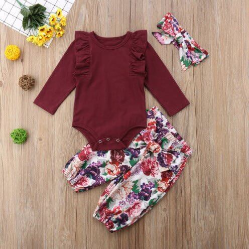 Zinnia Set 3PCS Newborn Baby Girls Red Tops Solid Romper Floral Pants Headband Outfits Autumn Set Clothes $20.29 Dana Fashion Height: 100cm Baby Clothing High quality and Brand new 100% Main Color:As The Picture Show Brand New in Fashion Adorable Newborn