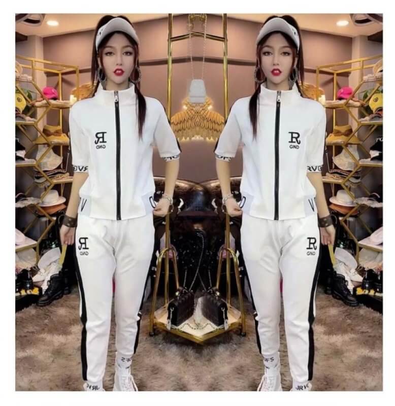 Zipper Coat Two-piece Set Women's Letter Stand Collar Clothes Suit $54.50 Dana Fashion Color: Black Suit size: 3XL Women's clothing Product information: Color: white suit, black suit Top sleeve length: short sleeve Size: M,L,XL,XXL,3XL,4XL Style type: tem