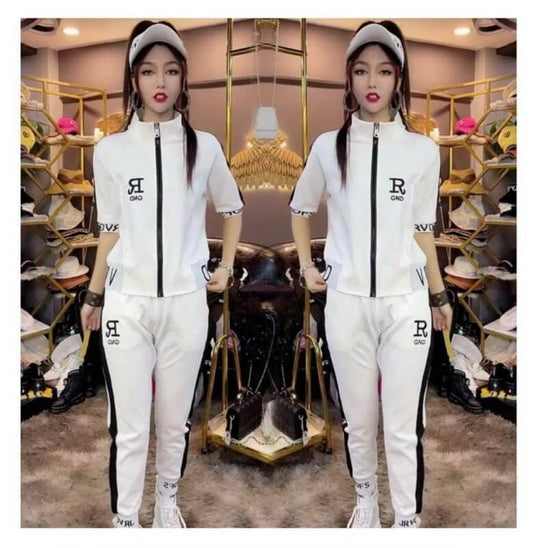 Zipper Coat Two-piece Set Women's Letter Stand Collar Clothes Suit $54.50 Dana Fashion Color: Black Suit size: 3XL Women's clothing Product information: Color: white suit, black suit Top sleeve length: short sleeve Size: M,L,XL,XXL,3XL,4XL Style type: tem