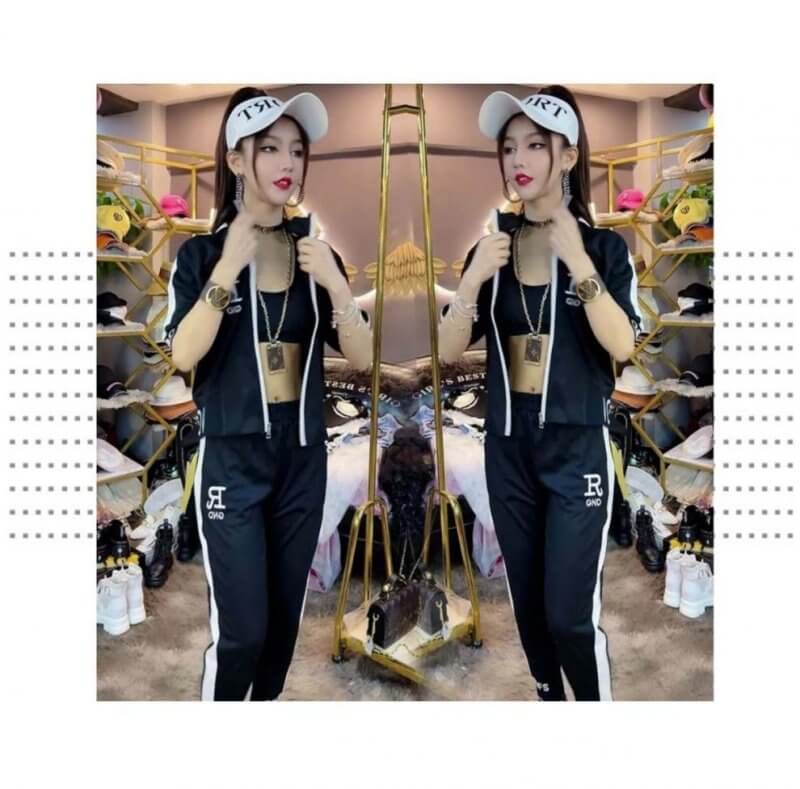 Zipper Coat Two-piece Set Women's Letter Stand Collar Clothes Suit $54.50 Dana Fashion Color: Black Suit size: 3XL Women's clothing Product information: Color: white suit, black suit Top sleeve length: short sleeve Size: M,L,XL,XXL,3XL,4XL Style type: tem