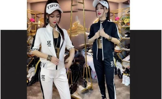 Zipper Coat Two-piece Set Women's Letter Stand Collar Clothes Suit $54.50 Dana Fashion Color: Black Suit size: 3XL Women's clothing Product information: Color: white suit, black suit Top sleeve length: short sleeve Size: M,L,XL,XXL,3XL,4XL Style type: tem
