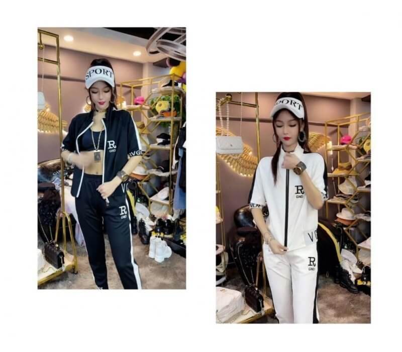 Zipper Coat Two-piece Set Women's Letter Stand Collar Clothes Suit $54.50 Dana Fashion Color: Black Suit size: 3XL Women's clothing Product information: Color: white suit, black suit Top sleeve length: short sleeve Size: M,L,XL,XXL,3XL,4XL Style type: tem