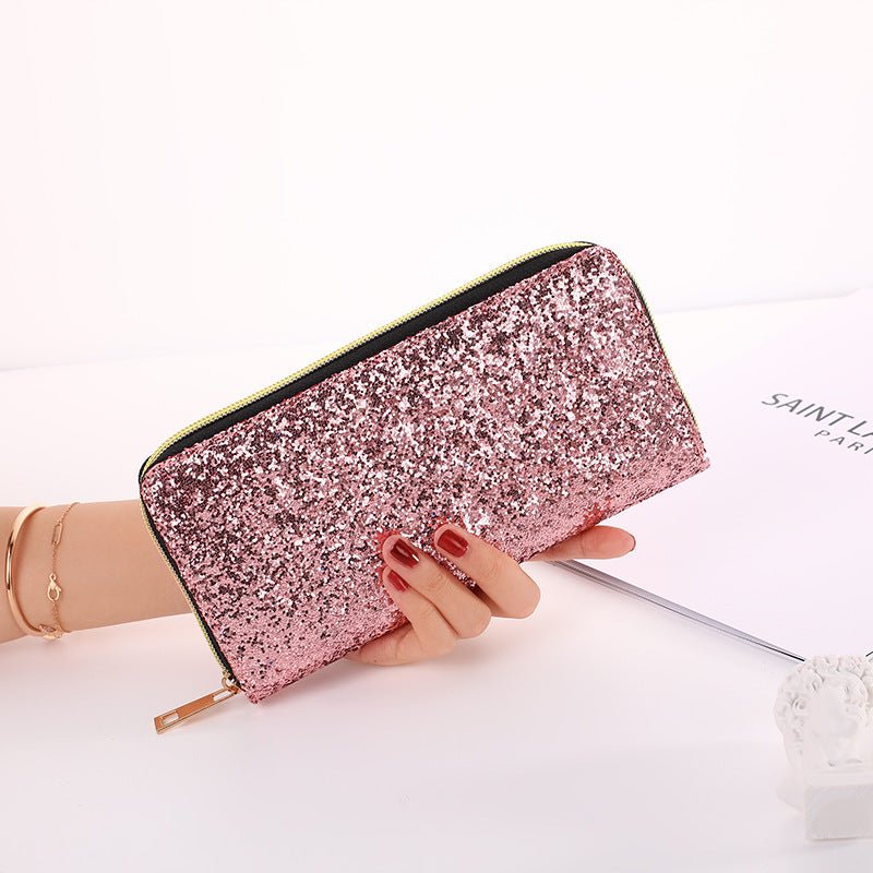 Zipper Student Korean Multi-functional Wallet $16.19 Dana Fashion Color: Leather Pink Women's Bags Product information: Color: blue, black, pink, emerald green, silver, gold, navy blue, leather pink Material: PU leather Popular elements: Sequins Length: m