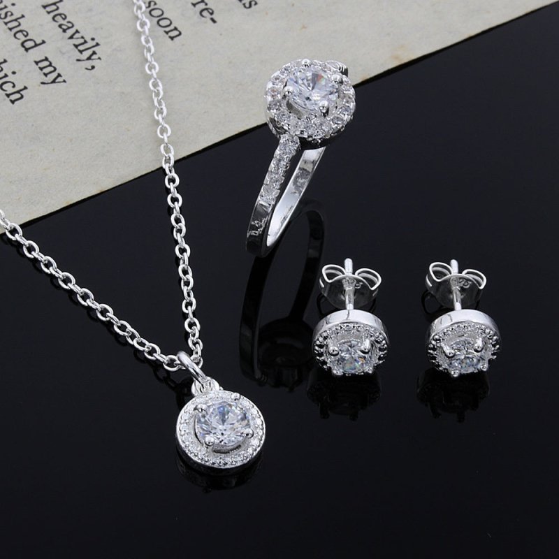 Zircon Jewelry Suit $19.00 Dana Fashion Color: Silver Women's Accessories ====[Detailed parameters]==== [product name]: inlaid apple ring [product color]: picture color [Product size]: Ring code 8 yards, necklace 18 inches. (Please refer to the size chart