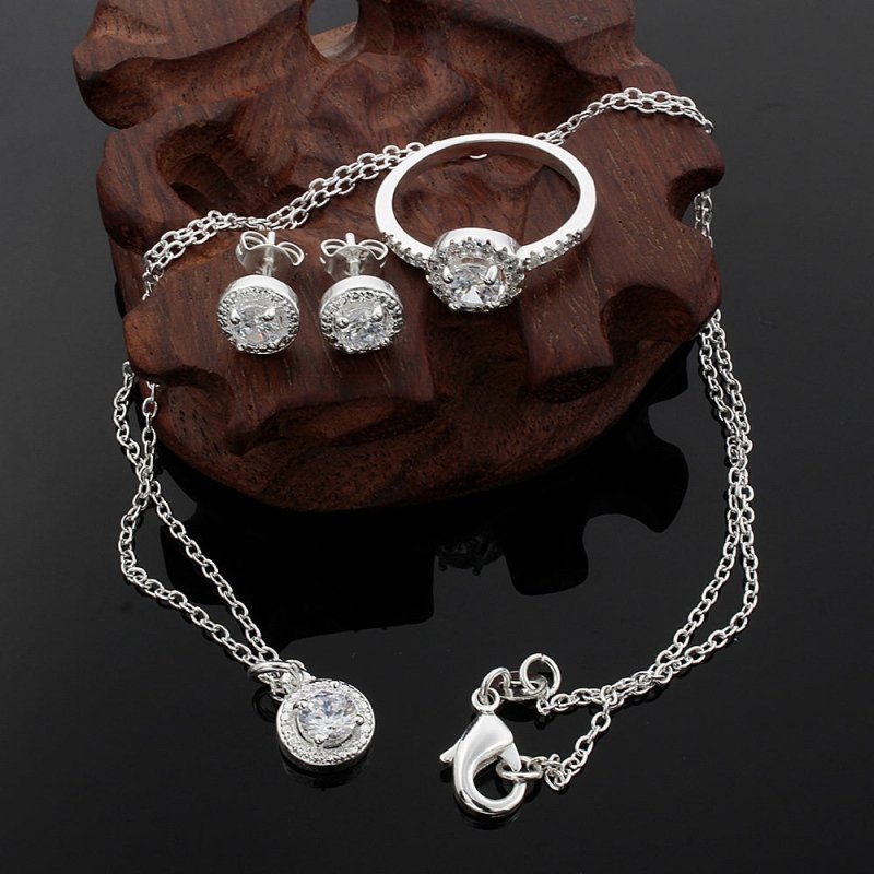Zircon Jewelry Suit $19.00 Dana Fashion Color: Silver Women's Accessories ====[Detailed parameters]==== [product name]: inlaid apple ring [product color]: picture color [Product size]: Ring code 8 yards, necklace 18 inches. (Please refer to the size chart
