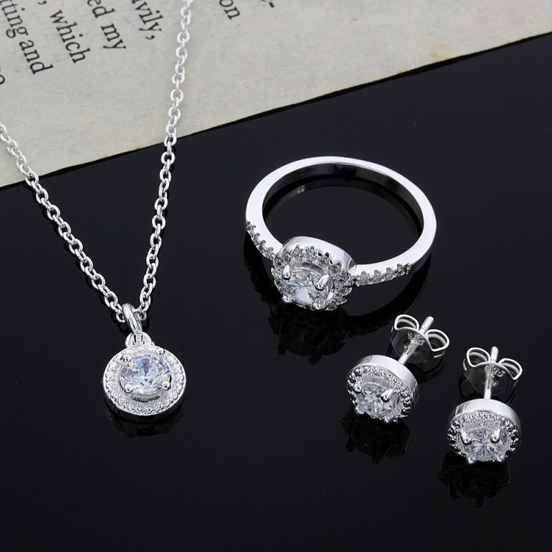 Zircon Jewelry Suit $19.00 Dana Fashion Color: Silver Women's Accessories ====[Detailed parameters]==== [product name]: inlaid apple ring [product color]: picture color [Product size]: Ring code 8 yards, necklace 18 inches. (Please refer to the size chart