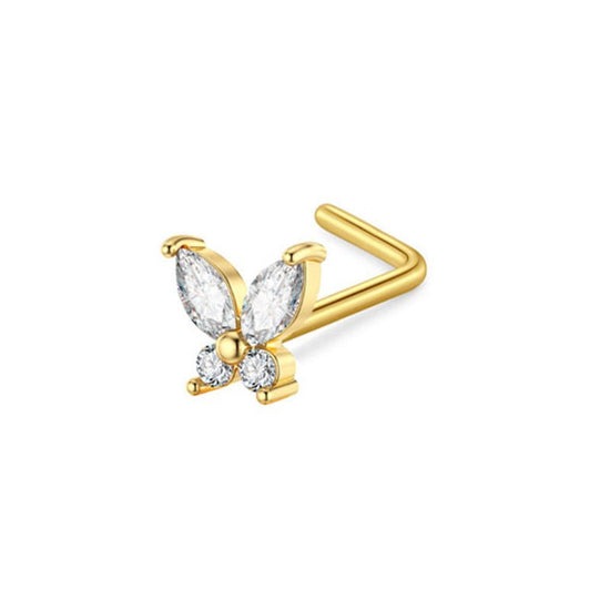 Zircon Nose Stud Ear Studs Piercing Jewelry $9.50 Dana Fashion Color: Butterfly Specifications: L Rod Gold Women's Accessories Product information: Type: head stud Treatment Process: Electroplating Color: Beetle, Peach heart, three zircon, leaf, butterfly