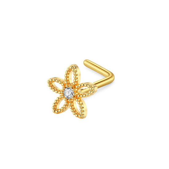 Zircon Nose Stud Ear Studs Piercing Jewelry $9.50 Dana Fashion Color: Flower Specifications: L Rod Gold Women's Accessories Product information: Type: head stud Treatment Process: Electroplating Color: Beetle, Peach heart, three zircon, leaf, butterfly, f