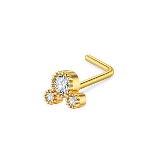 Zircon Nose Stud Ear Studs Piercing Jewelry $9.50 Dana Fashion Color: Three Zircon Specifications: L Rod Gold Women's Accessories Product information: Type: head stud Treatment Process: Electroplating Color: Beetle, Peach heart, three zircon, leaf, butter