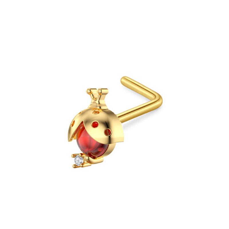 Zircon Nose Stud Ear Studs Piercing Jewelry $9.50 Dana Fashion Color: Beetle Specifications: L Rod Gold Women's Accessories Product information: Type: head stud Treatment Process: Electroplating Color: Beetle, Peach heart, three zircon, leaf, butterfly, f